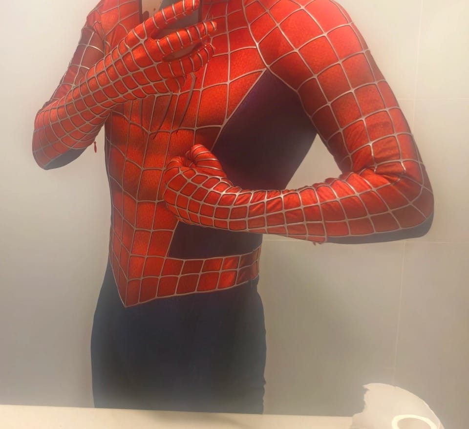 Customer photo review of Tobey Maguire Spider-Man Life Size Wearable Costume (Replica Grade)(Screen Printed)