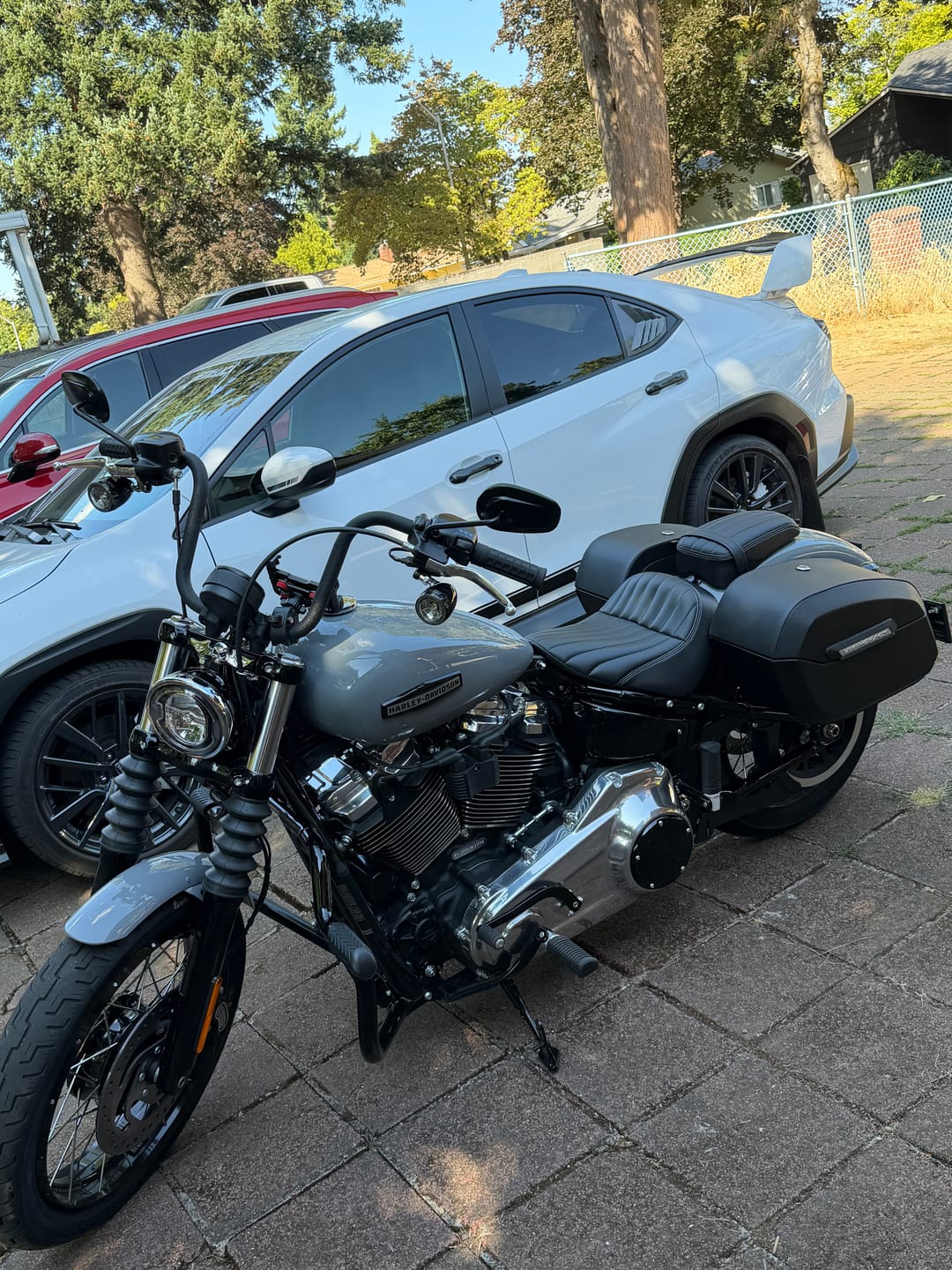 Customer photo review of 32L - Darkin Large Quick Mount Leather Wrapped Hard Saddlebags for Harley Softail Street Bob FXBB/S