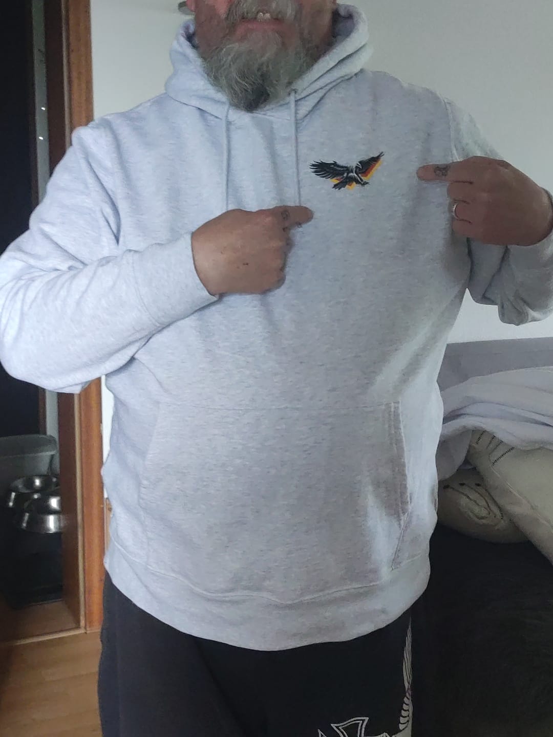 Customer photo review of Hoodie Eagle Print Brust Grey