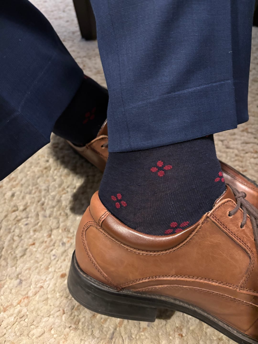 Customer photo review of Navy & Garnet Red Flowers - A Navy Blue Sock with Garnet Red Flowers