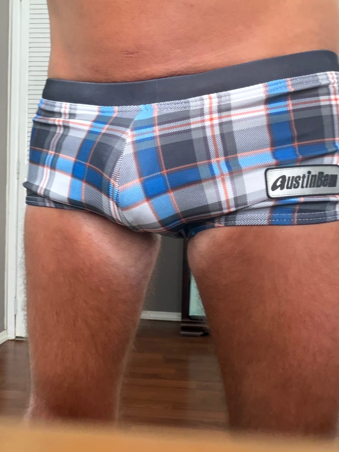 Customer photo review of Men's Plaid Print Quick-Dry Low-Rise Swim Shorts & Trunks
