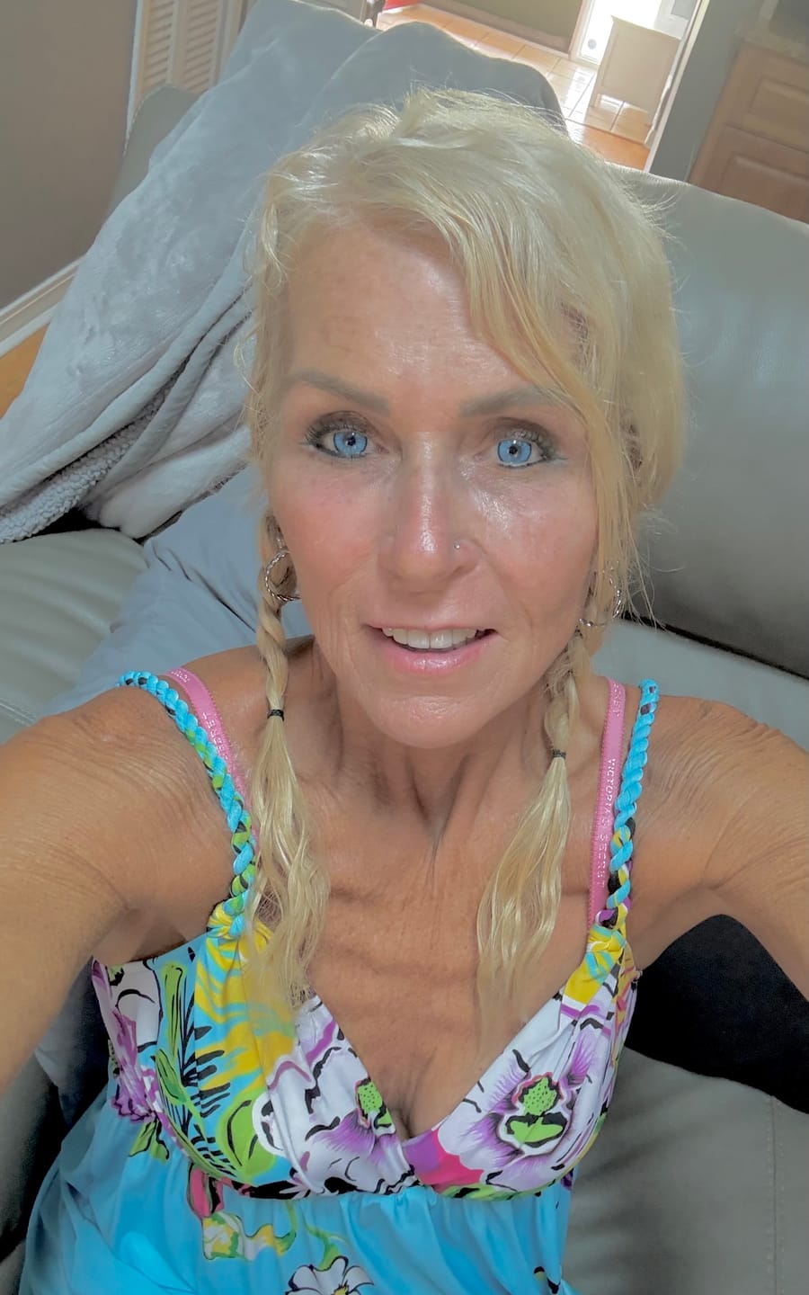 Customer photo review of Amaretto Blue Prescription Colored Contact Lenses