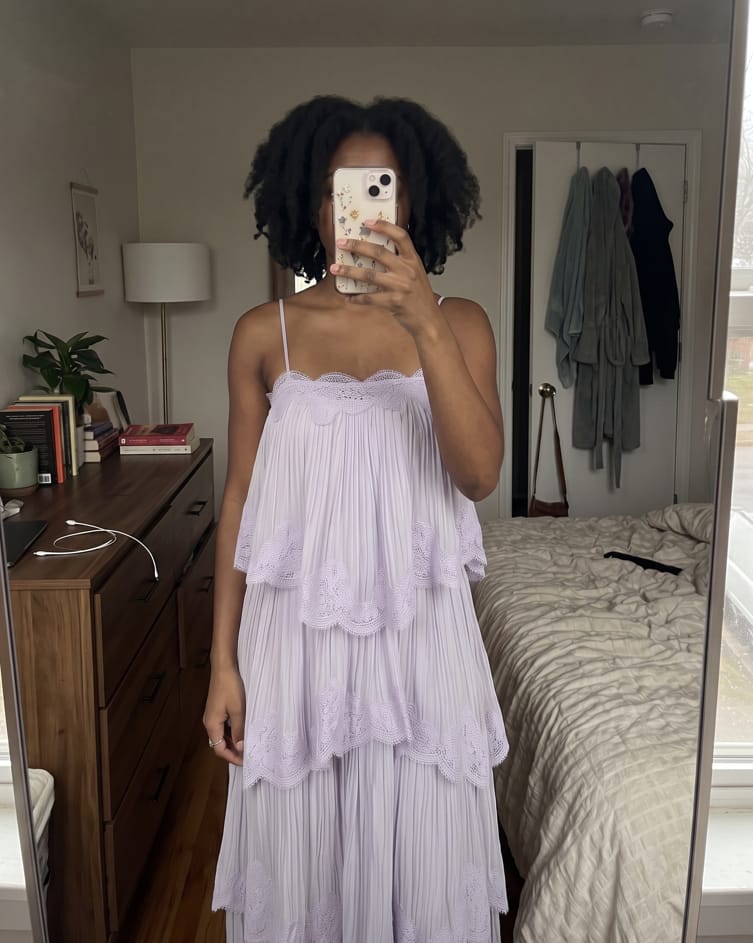 Customer photo review of Willodean Lace Tiered Maxi Dress