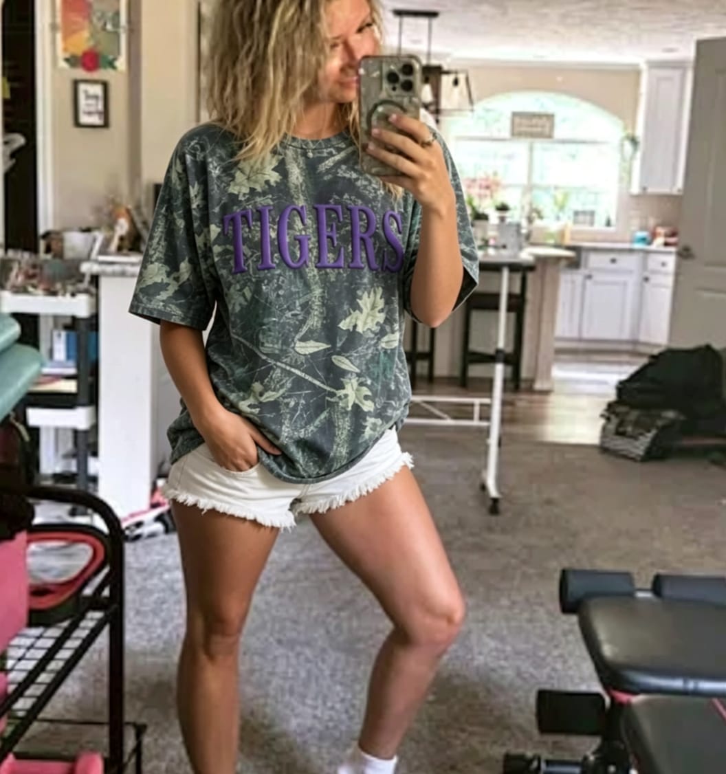 Customer photo review of Custom Camo Puff Print Gameday Shirt Sweatshirt -Best Gift For Sports Lovers | Game Day Wear