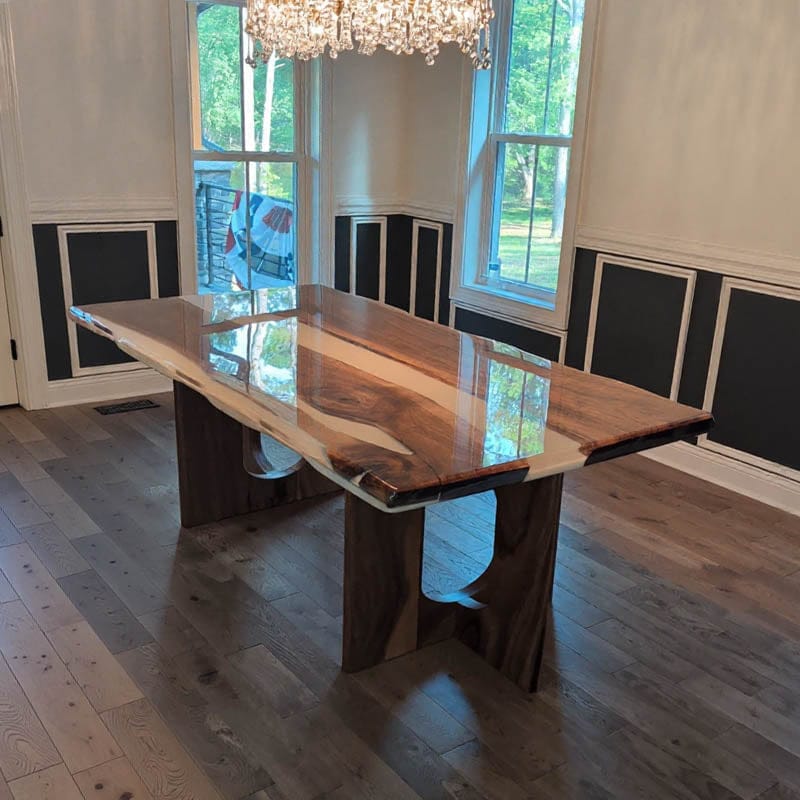 Customer photo review of Premium Custom Black Walnut White Epoxy Resin Dining & Conference Table - A96