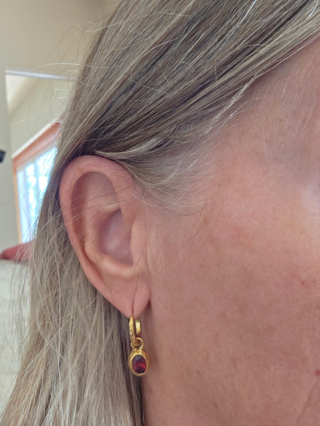 Customer photo review of Vintage Garnet Hoop Earrings