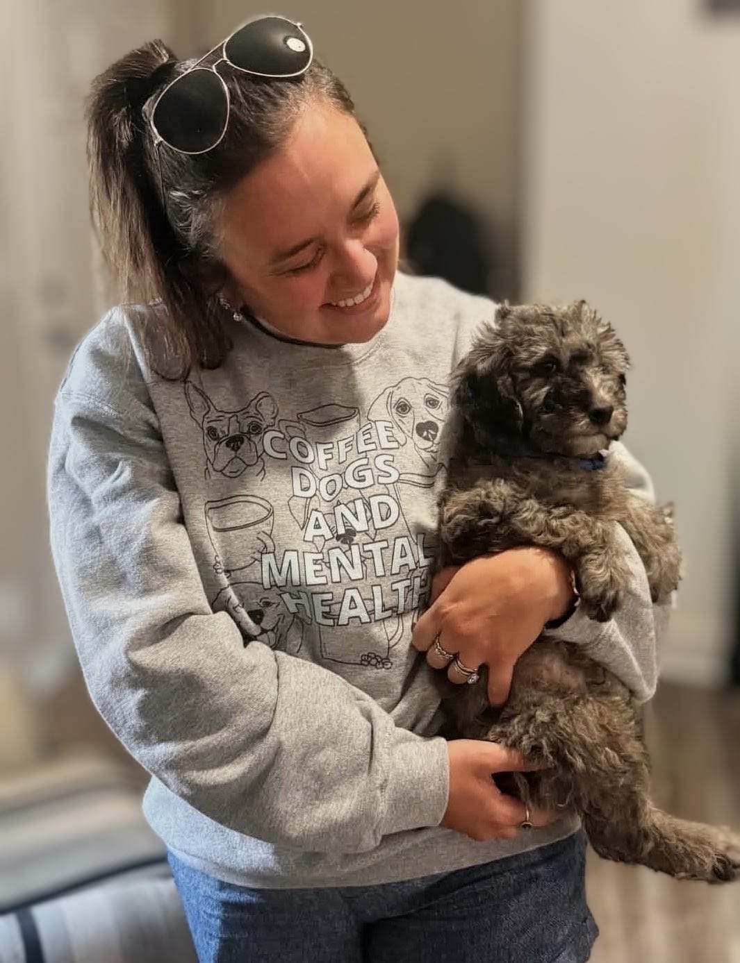 Customer photo review of Coffee Dogs and Mental Health Sketched Sweatshirt