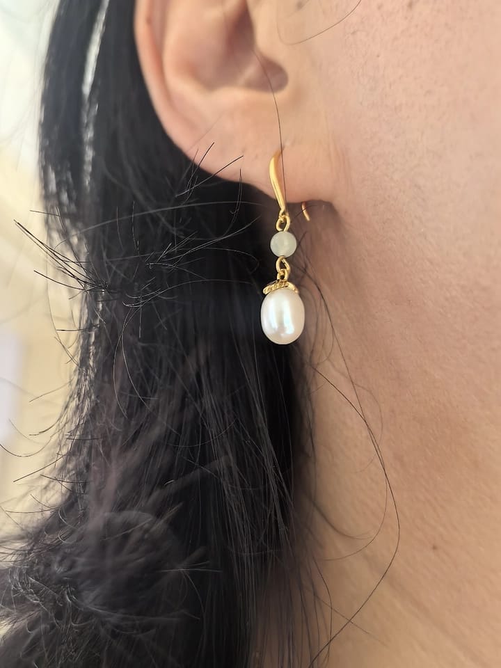 Customer photo review of Amara Freshwater Pearl Drop Earrings