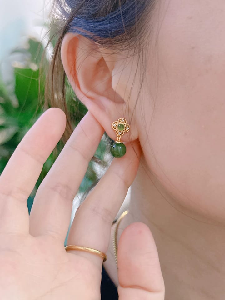 Customer photo review of Verna Jade Clover Drop Earrings