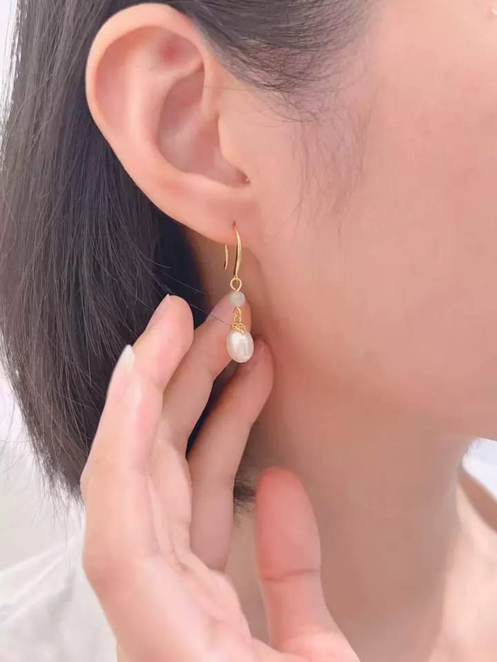 Customer photo review of Amara Freshwater Pearl Drop Earrings