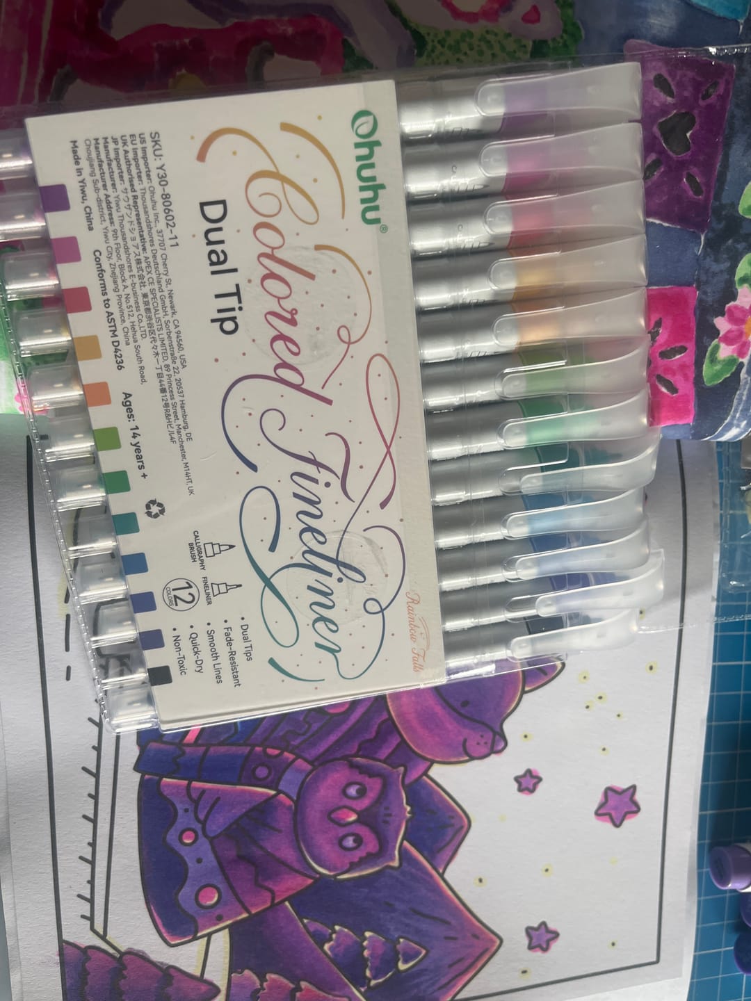 Customer photo review of Ohuhu Colored Fineliner & Brush Pens, 12 Colors