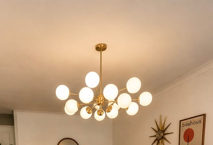 Customer photo review of 12-Light Two-tier Sputnik Opal Globe Chandelier