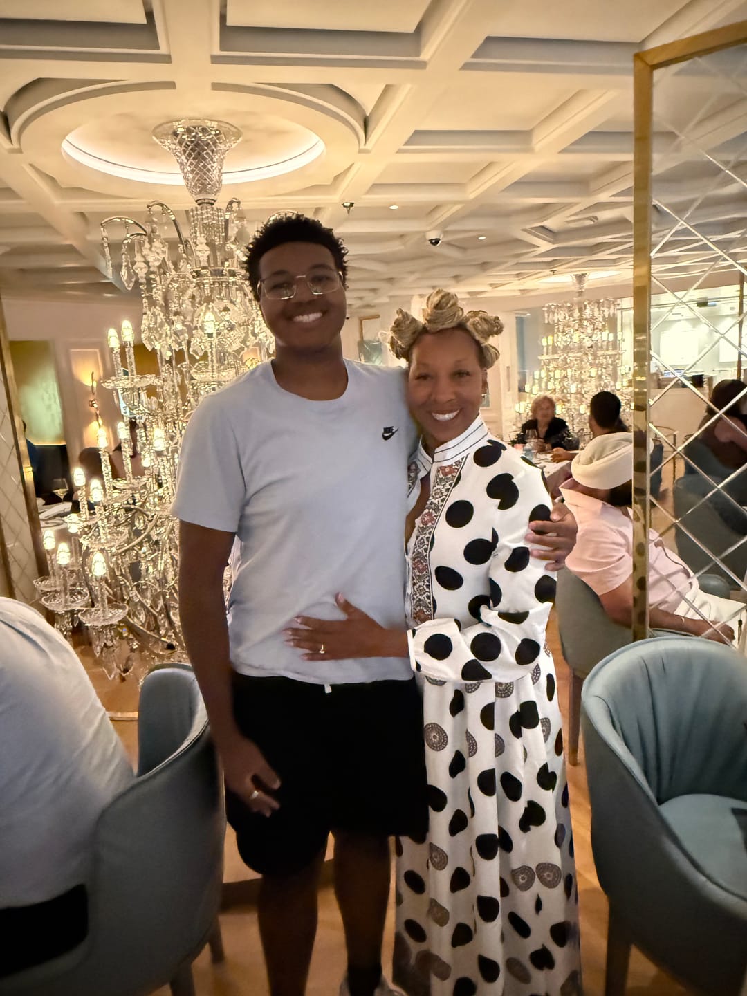 Customer photo review of High Waisted Long Sleeves Big Hemline Buttoned Contrast Color Pleated Pockets Polka-Dot Stand Collar Maxi Dresses
