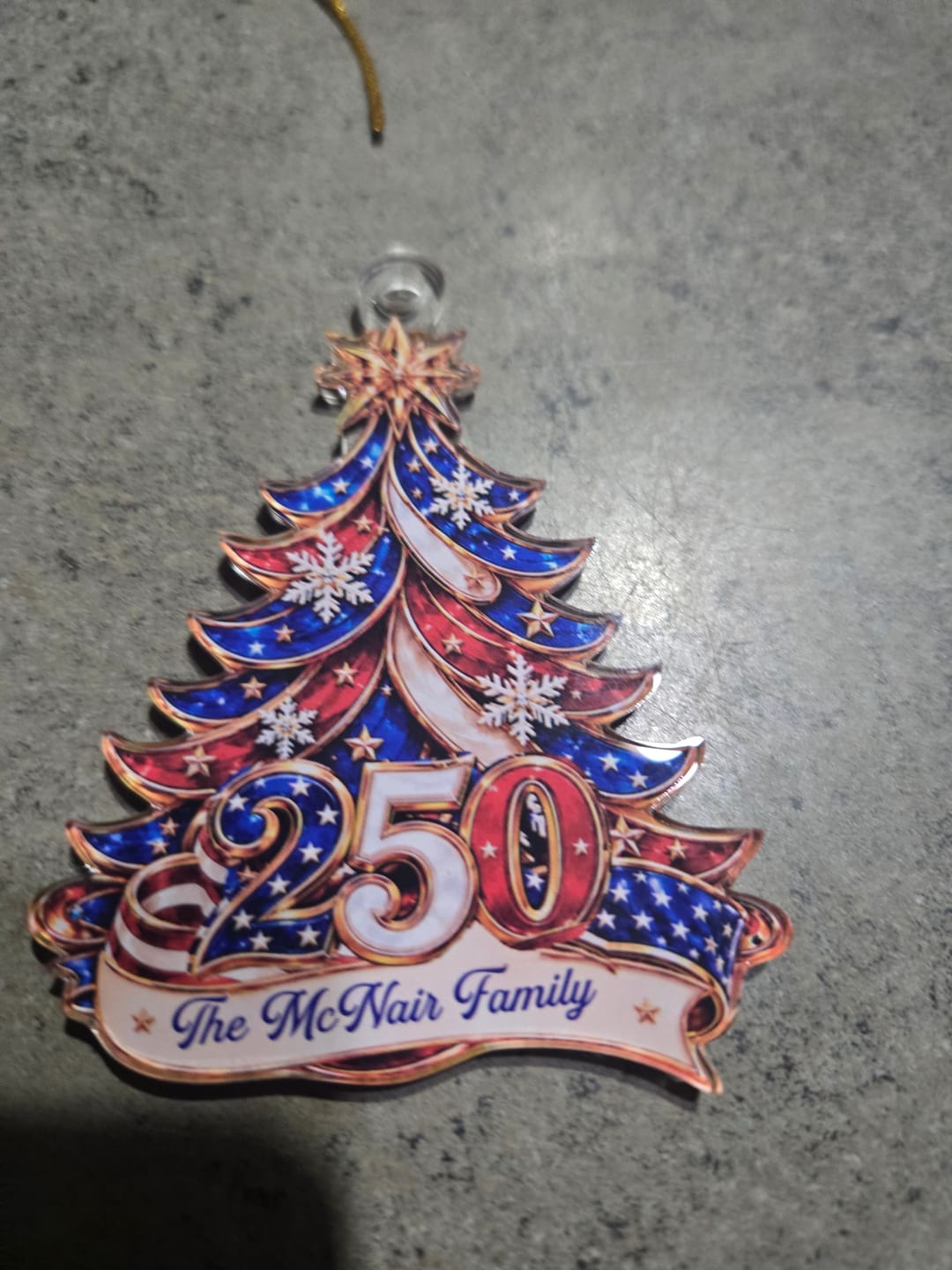 Customer photo review of Custom Name 250th America Christmas Acrylic Ornament | Personalized Patriotic Family Gift