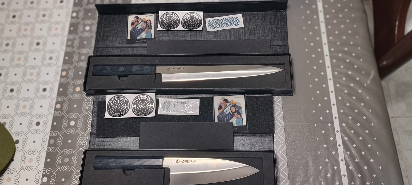 Customer photo review of 270mm Single Bevel Yanagiba. AUS8. Navy Blue Micarta