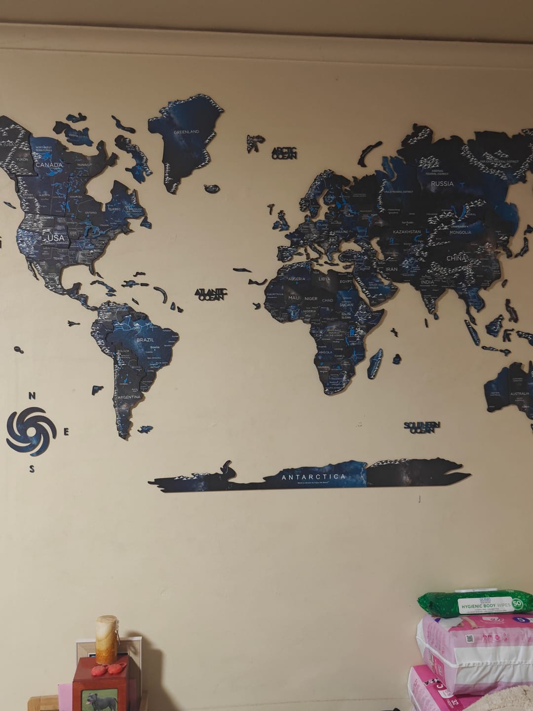 Customer photo review of 3D Luminous Colored Wooden World Map Space
