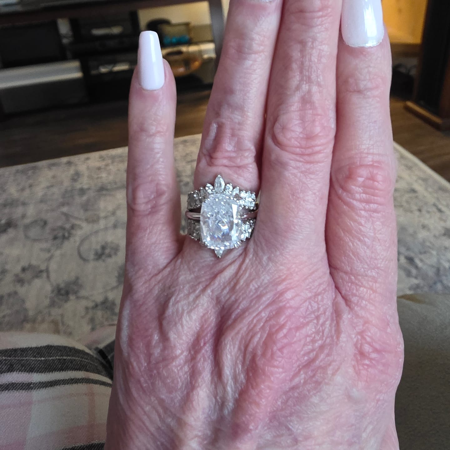Customer photo review of S925 Sparkle 4.5~8.5Ct Cushion Cut Engagement Ring In Sterling Silver Daily Wear Ring