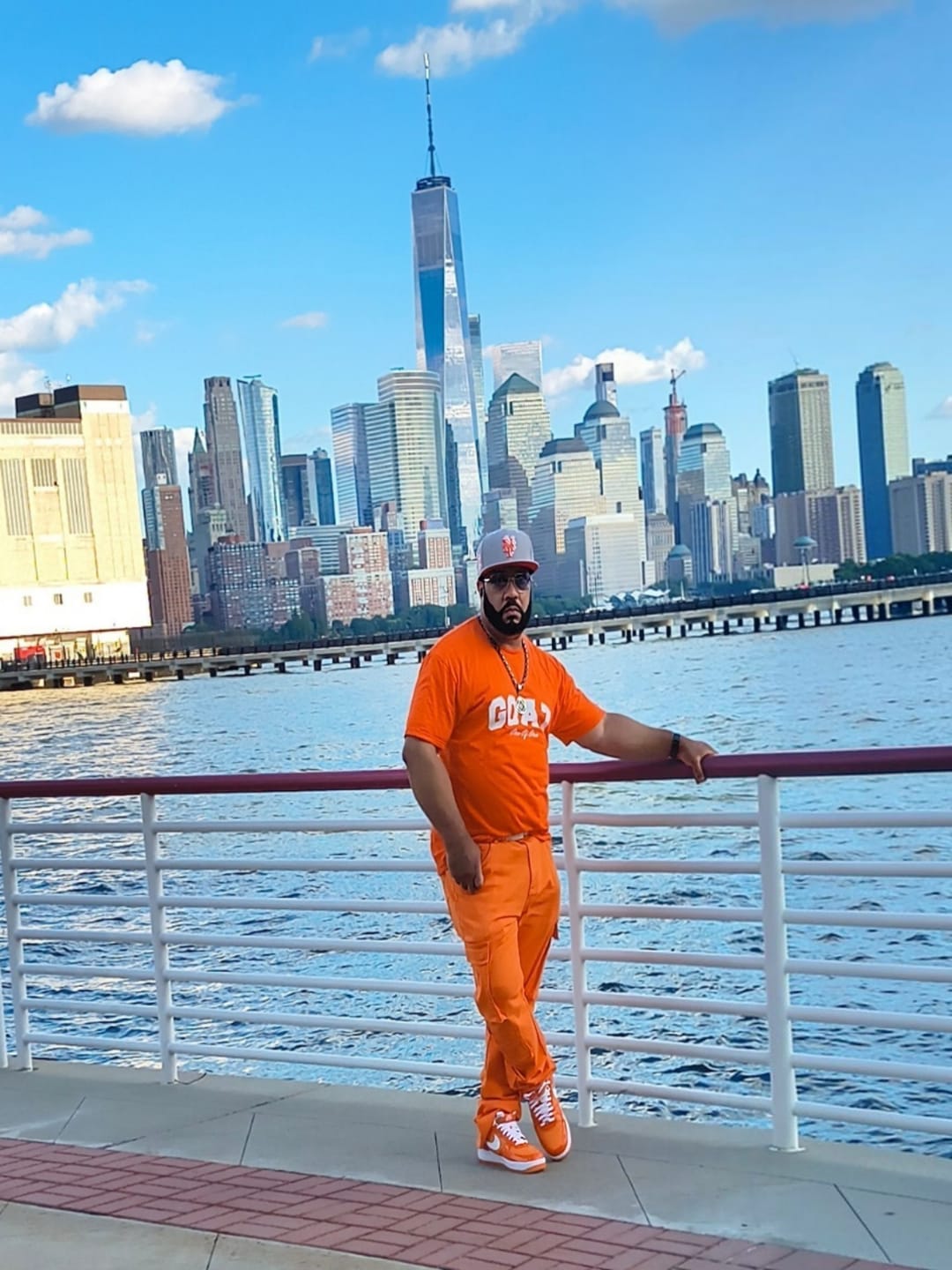 Customer photo review of Vortex Cargo Stacked Denim Jeans (Orange)