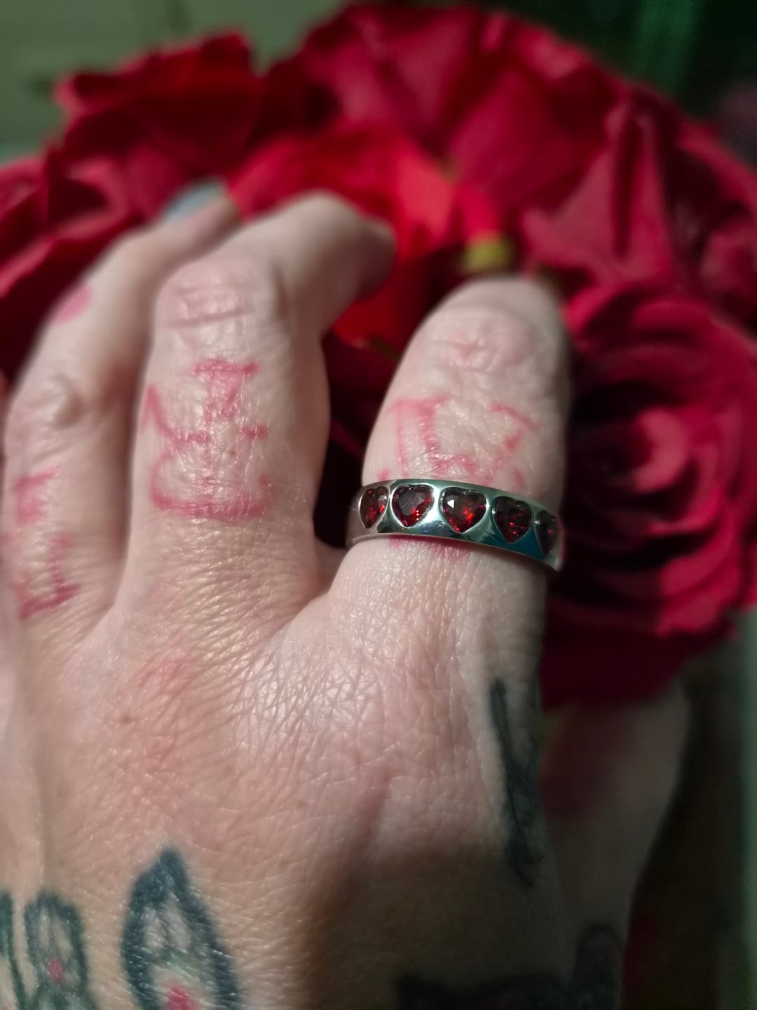 Customer photo review of Ruby Red Heart Dome Ring