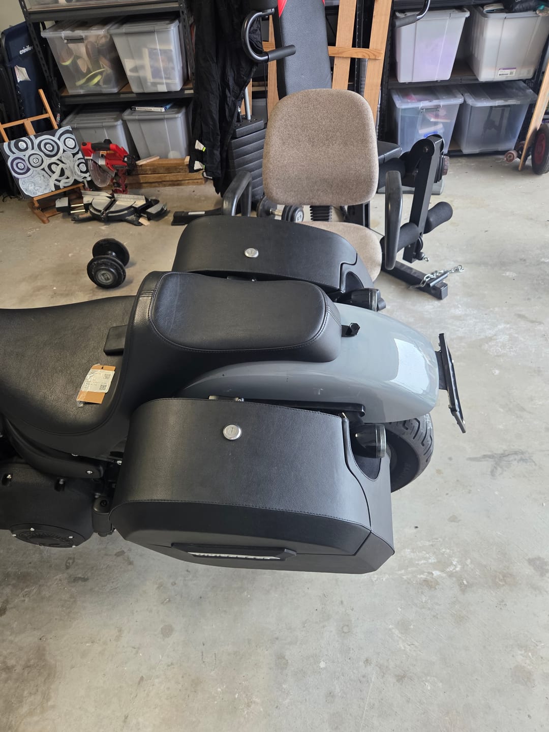 Customer photo review of 32L - Darkin Large Quick Mount Leather Wrapped Hard Saddlebags for Harley Softail Street Bob FXBB/S