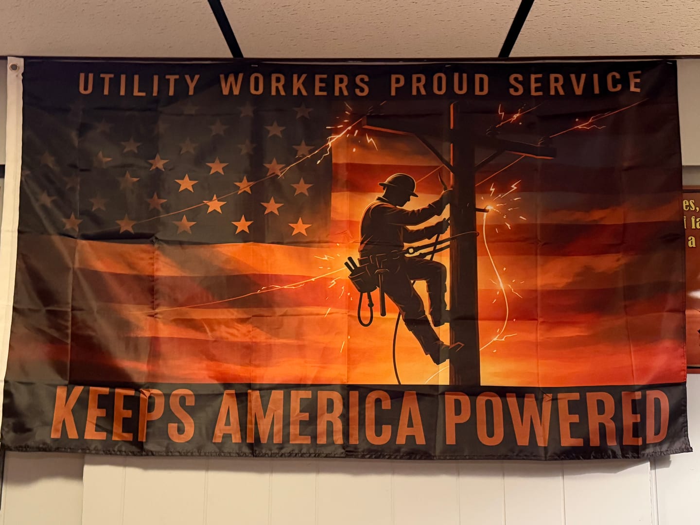 Customer photo review of Lineman Keeps America Powered Flag