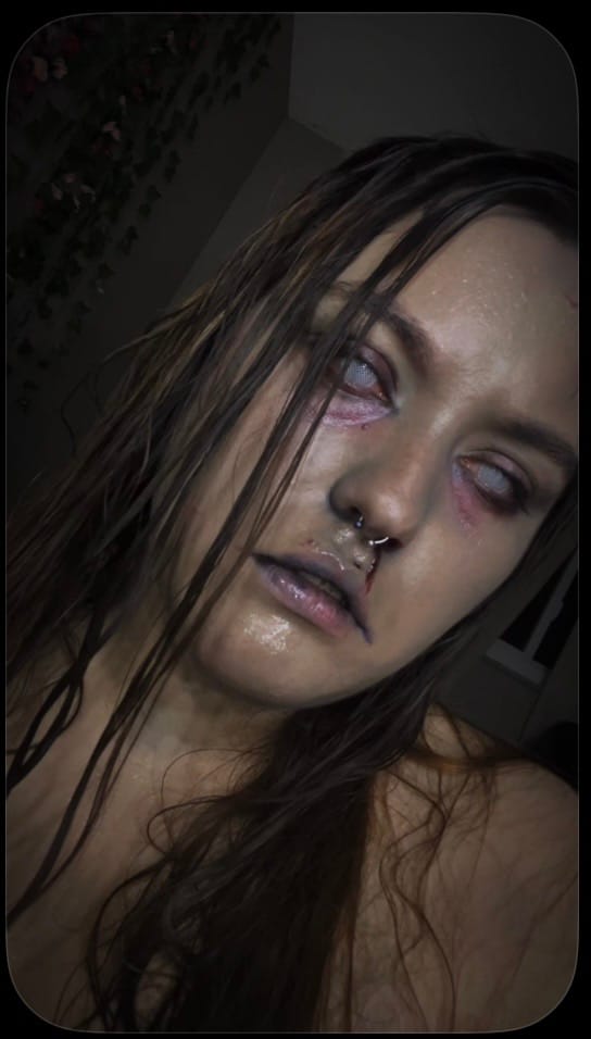 Customer photo review of Halloween White Mesh Coloured Contact Lenses