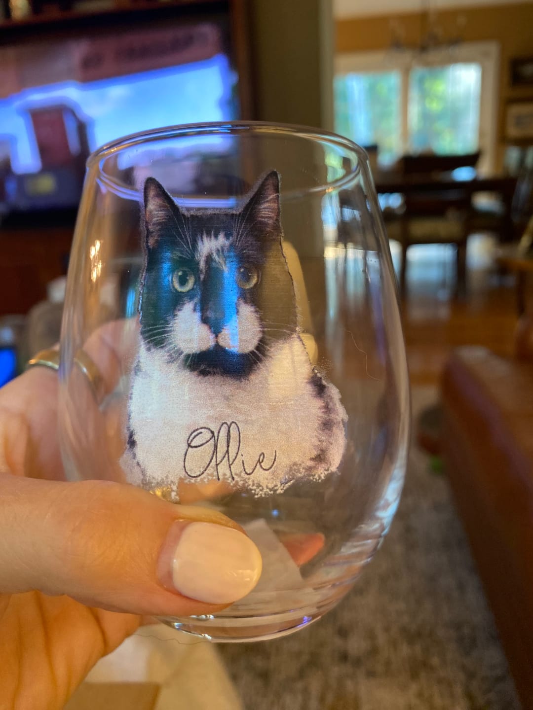Customer photo review of Watercolor Portrait - Personalized Wine Glass