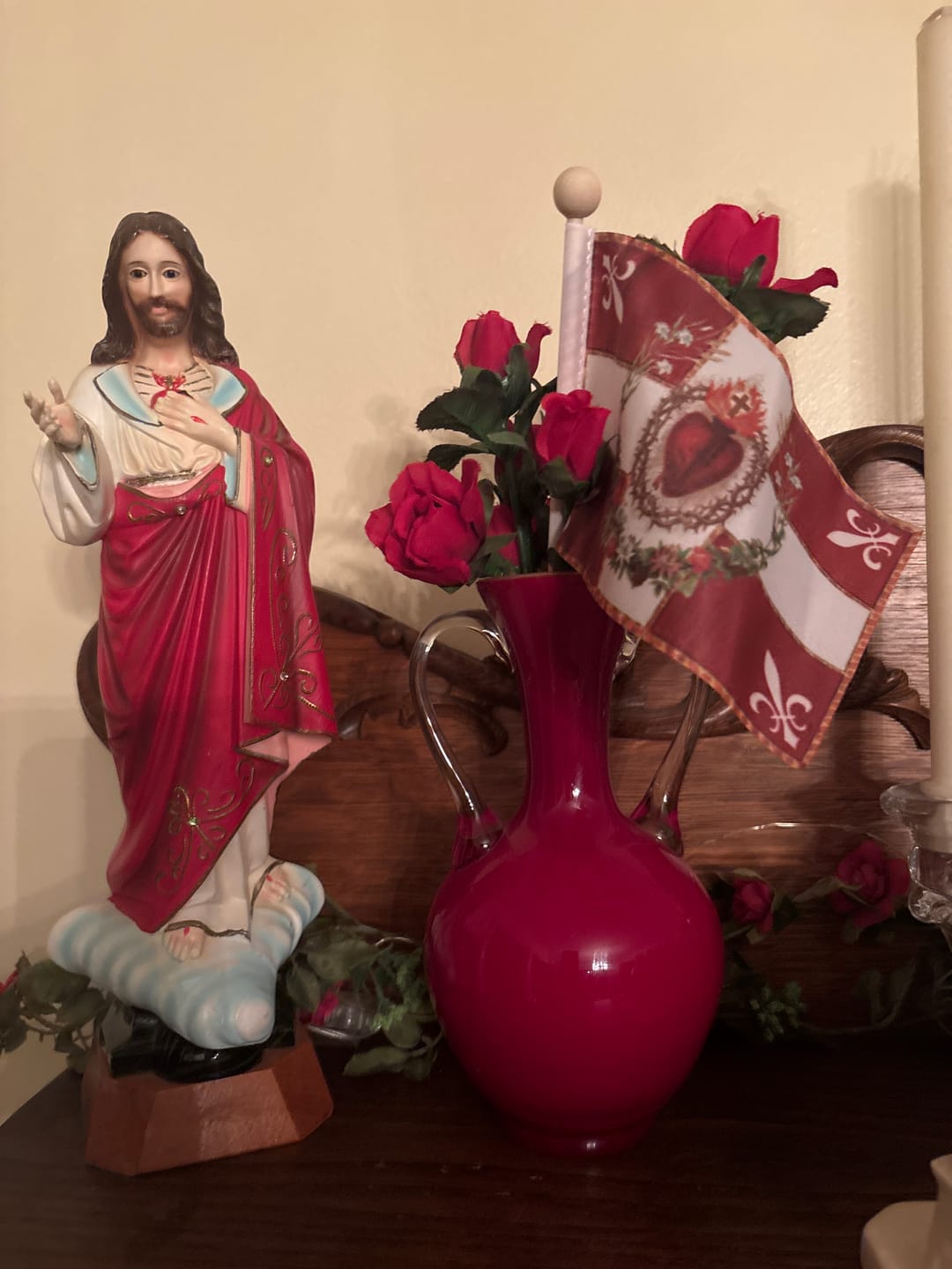 Customer photo review of Mini Red Sacred Heart Flag - Our Exclusive Design - 1, 10, or 50