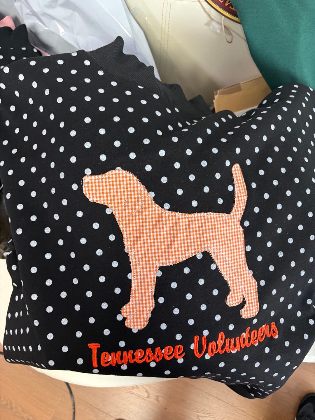 Customer photo review of Custom Mascot Applique Patchwork Team Polka Dot Mockneck | Game Day Wear