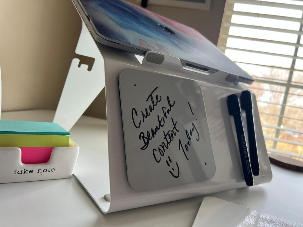 Customer photo review of Loft Laptop Stand | Desk Dry Erase Organizer & Riser Combo