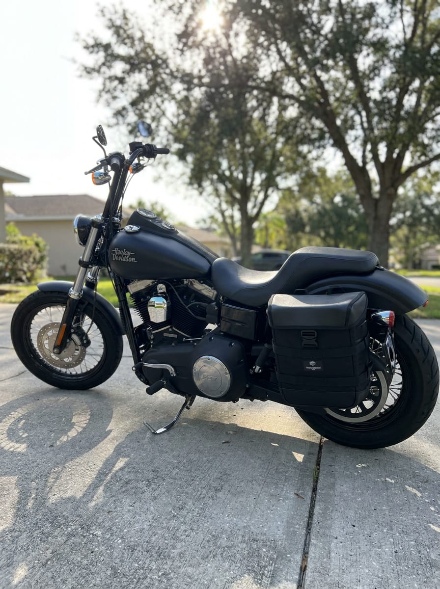 Customer photo review of 15L - Incognito Quick Mount Medium Solo Motorcycle Saddlebag (Left Only) for Harley Dyna Street Bob FXDB/I