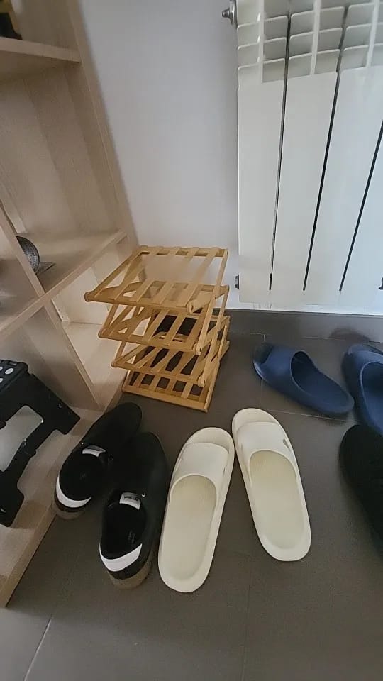 Customer photo review of Foldable Bamboo Shoe Rack with Two-to-Nine-Tier Options
