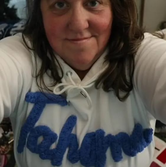 Customer photo review of Custom College Chenille Team Name Embroidered Sweatshirt | Gifts for Sports Mom
