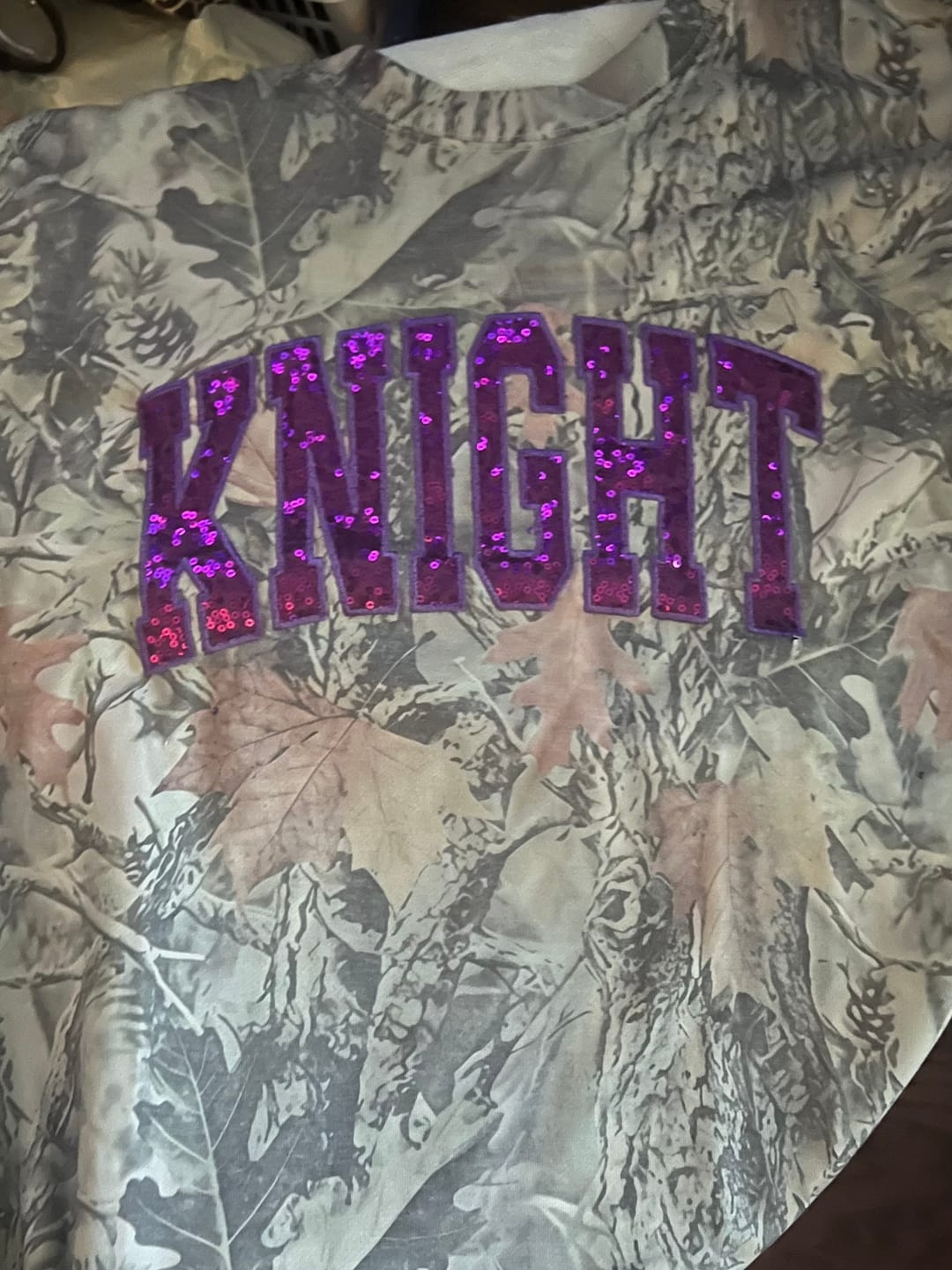 Customer photo review of Custom Sequin Name or Team Sweatshirt – Personalized Glitter Letters, Vintage Wash Style | Gifts for Sports Mom