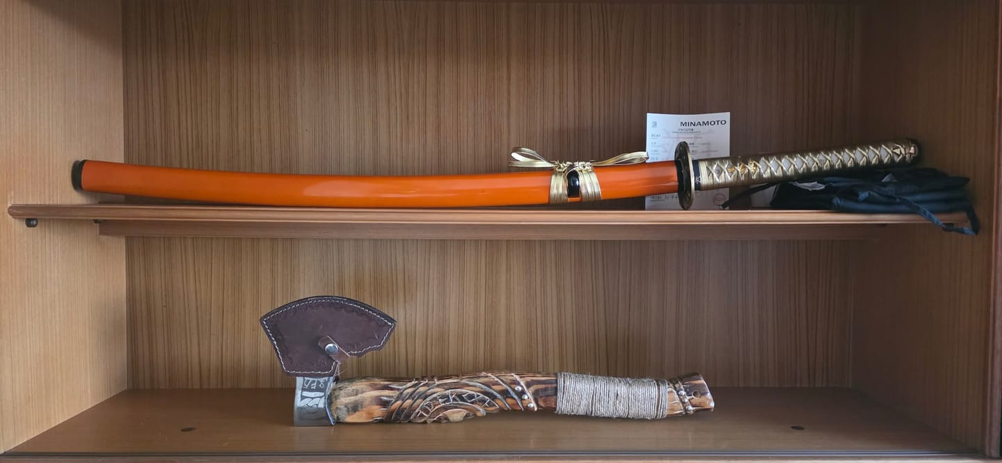 Customer photo review of "Shibui" 1095 Golden Damascus Steel Clay Tempered Katana