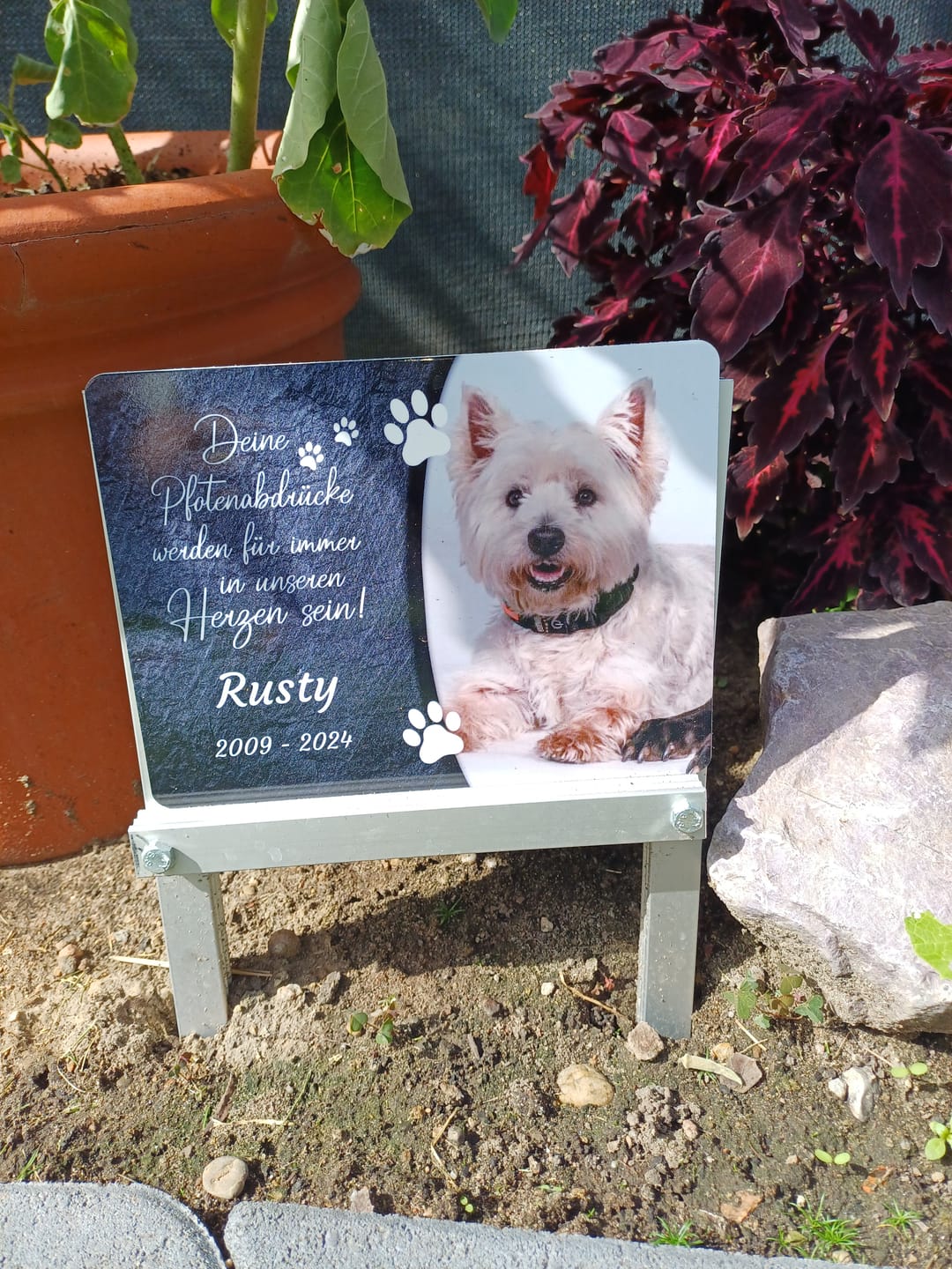 Customer photo review of Hunde Gedenktafel mit Foto & Spruch (UV- &  Wetterfest)