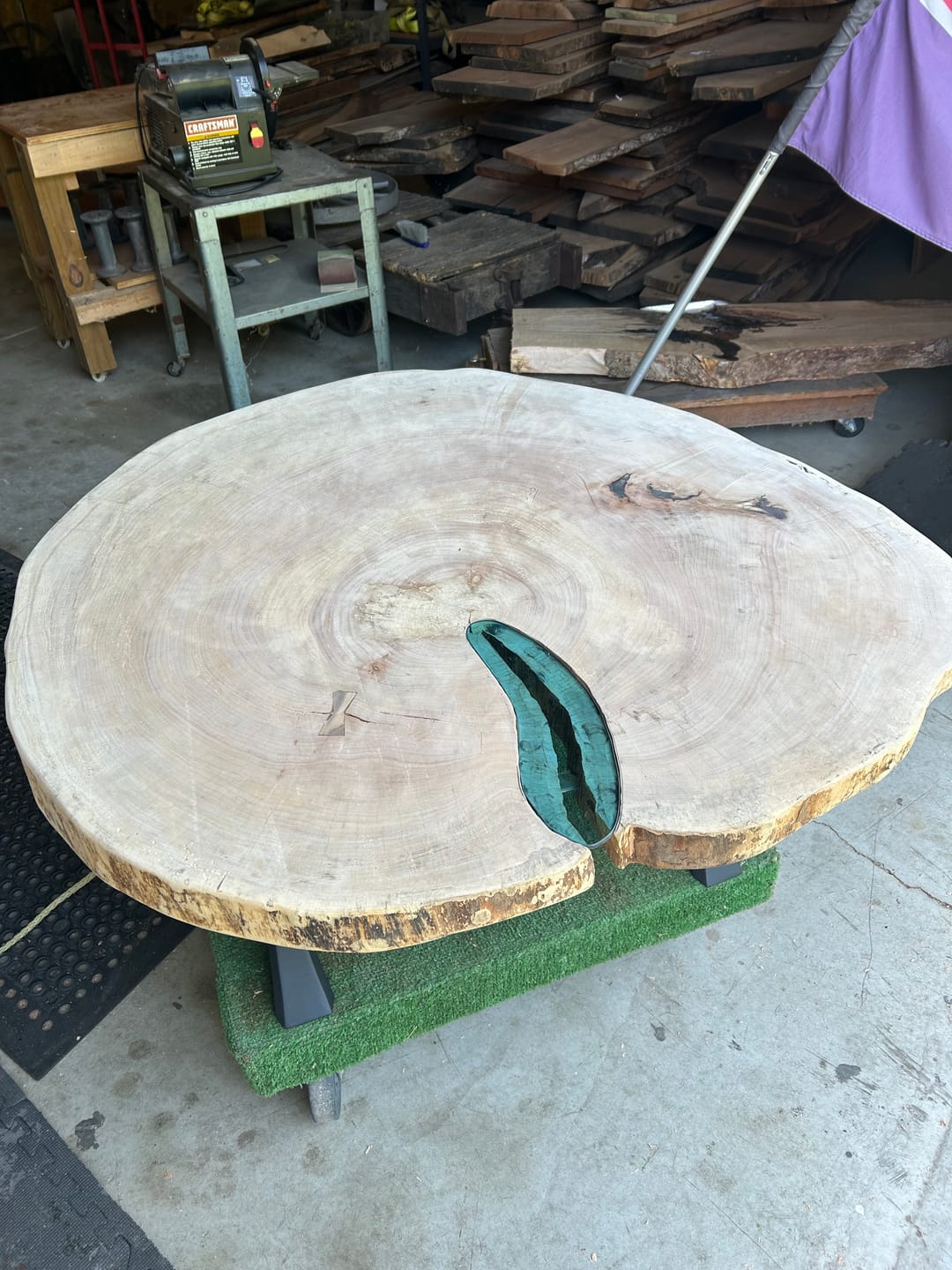 Customer photo review of Bench Legs 16" H for Dining Live Edge Tabletop - 103B Haru