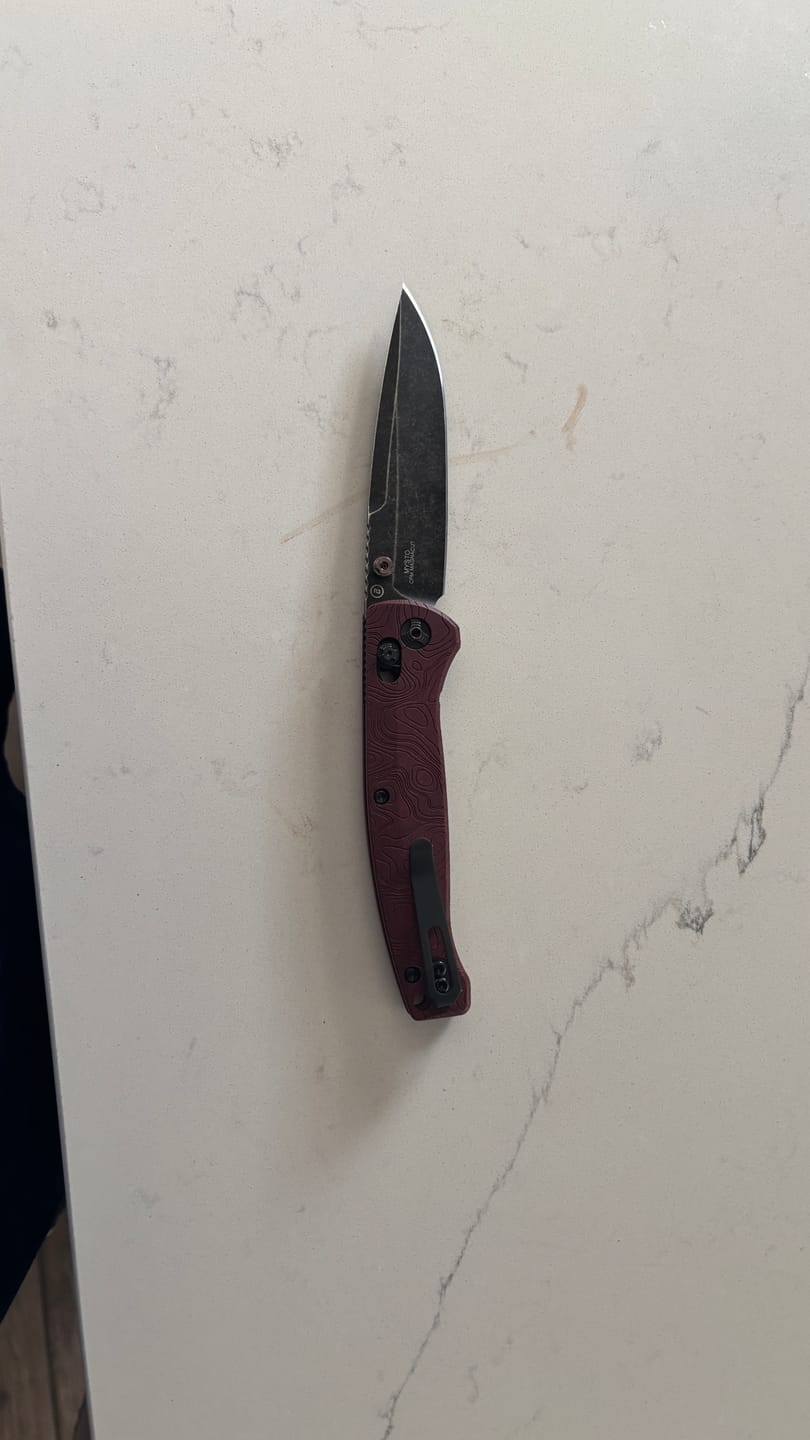 Customer photo review of Hogue Mysto (Fire) 3.4″ Clip Point Knife, Redstone Fire Richlite Handle, CPM MagnaCut Blade, Made in USA (24452)