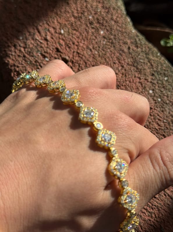 Customer photo review of S925 VVS Moissanite Cluster Flower Tennis Chain Bracelet