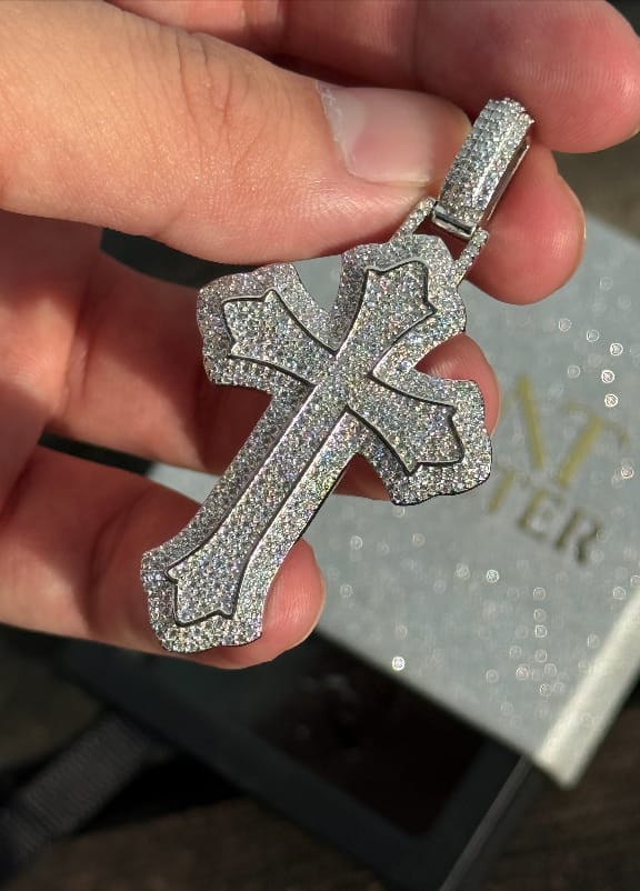 Customer photo review of Iced Out VVS Moissanite Diamond Cross Pendant  925 Silver