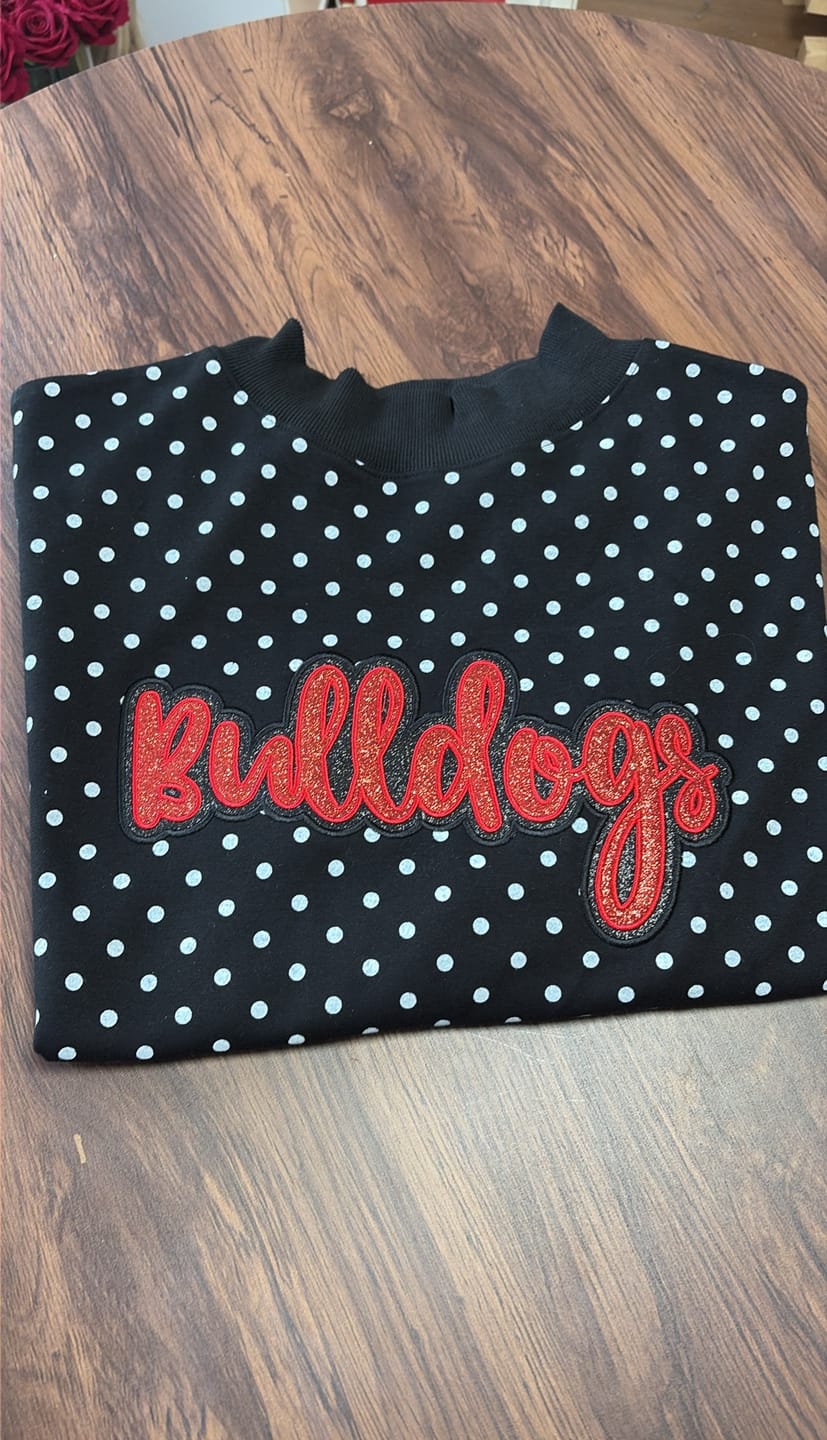 Customer photo review of Custom Glitter Team Name Polka Dot Mockneck | Game Day Wear