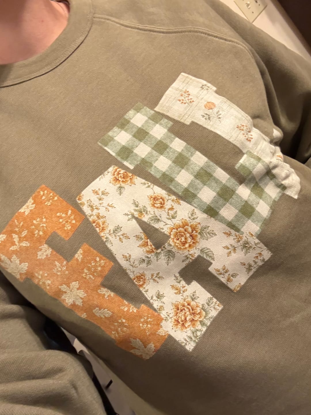 Customer photo review of Fall Floral 'Fall' Adult Crewneck