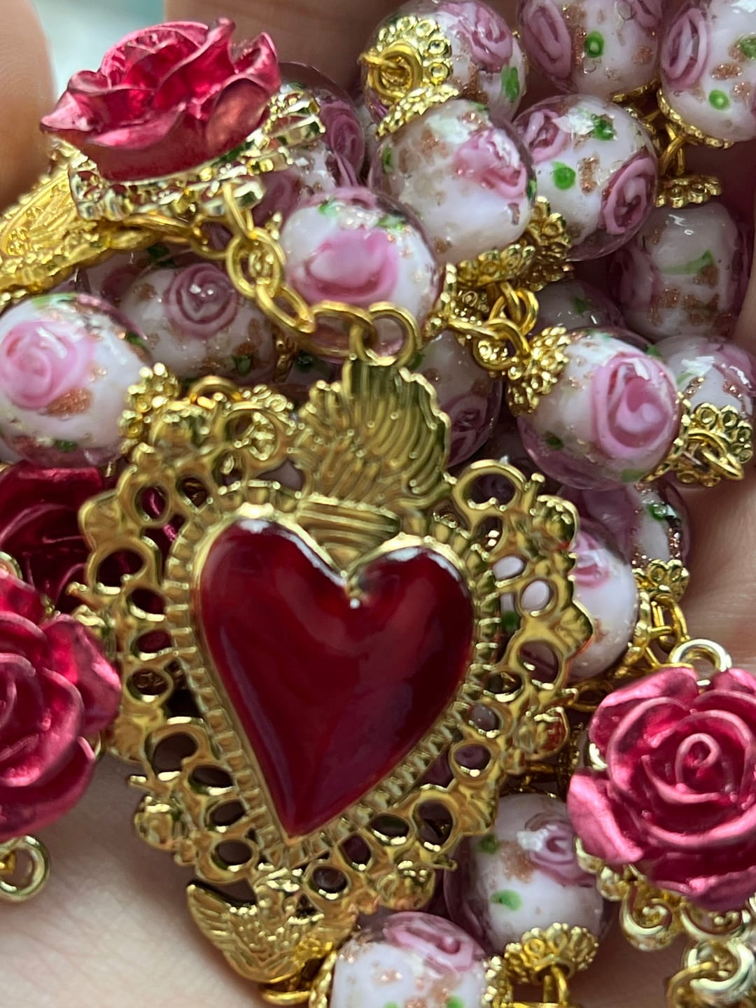 Customer photo review of SolaceBeads Handmade Floral Glass Rosary : Lampworkbeads Beads with Rose, Crafted With Devout Spirit