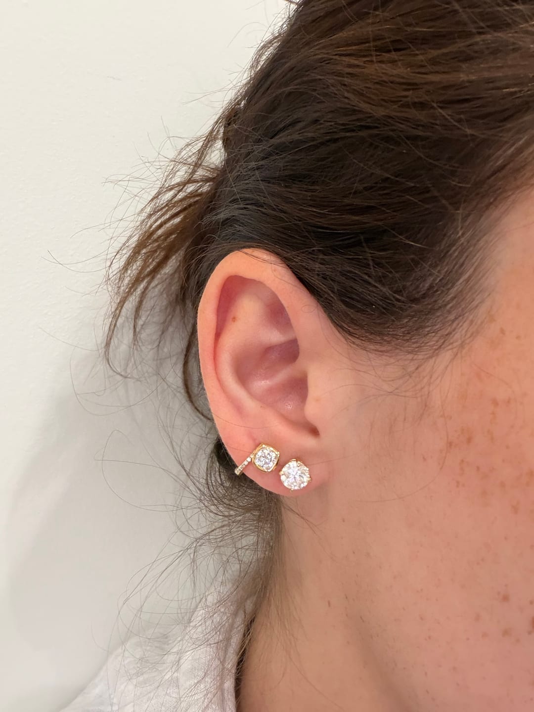 Customer photo review of Cushion Cut Bezel Moissanite Stud Earrings