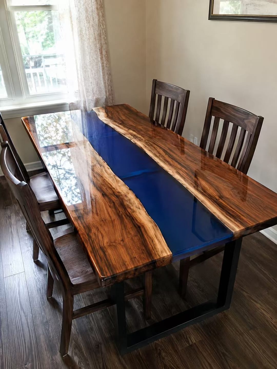 Customer photo review of Olive Wood Ocean Blue Epoxy Resin River Dining Table