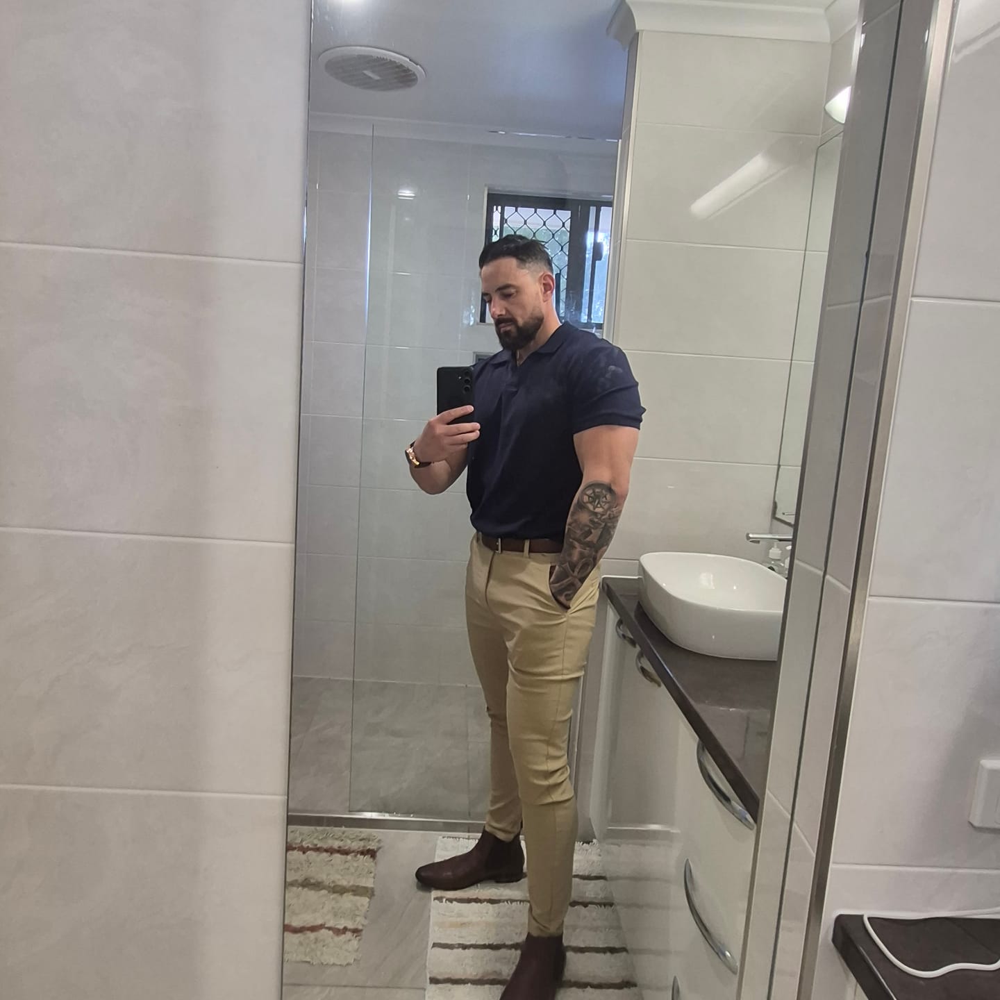 Customer photo review of Stretch Knit Polo - Navy