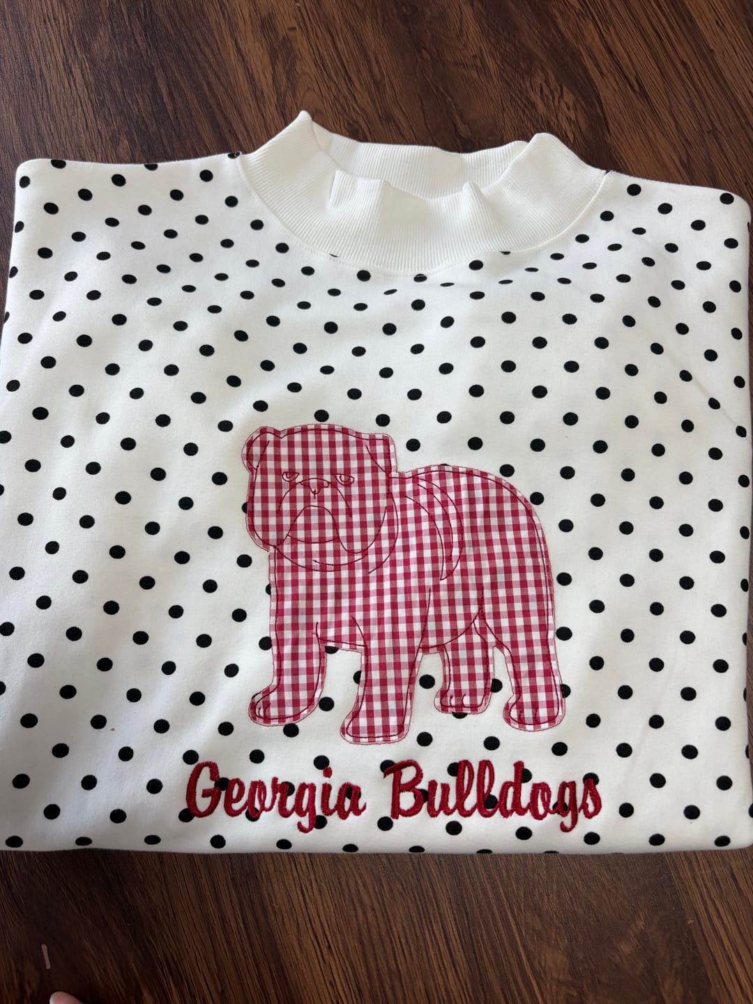 Customer photo review of Custom Mascot Applique Patchwork Team Polka Dot Mockneck | Game Day Wear