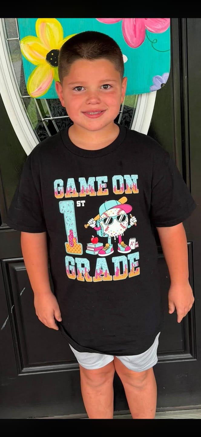 Customer photo review of 1st Grade Back to School Drip Youth Tee