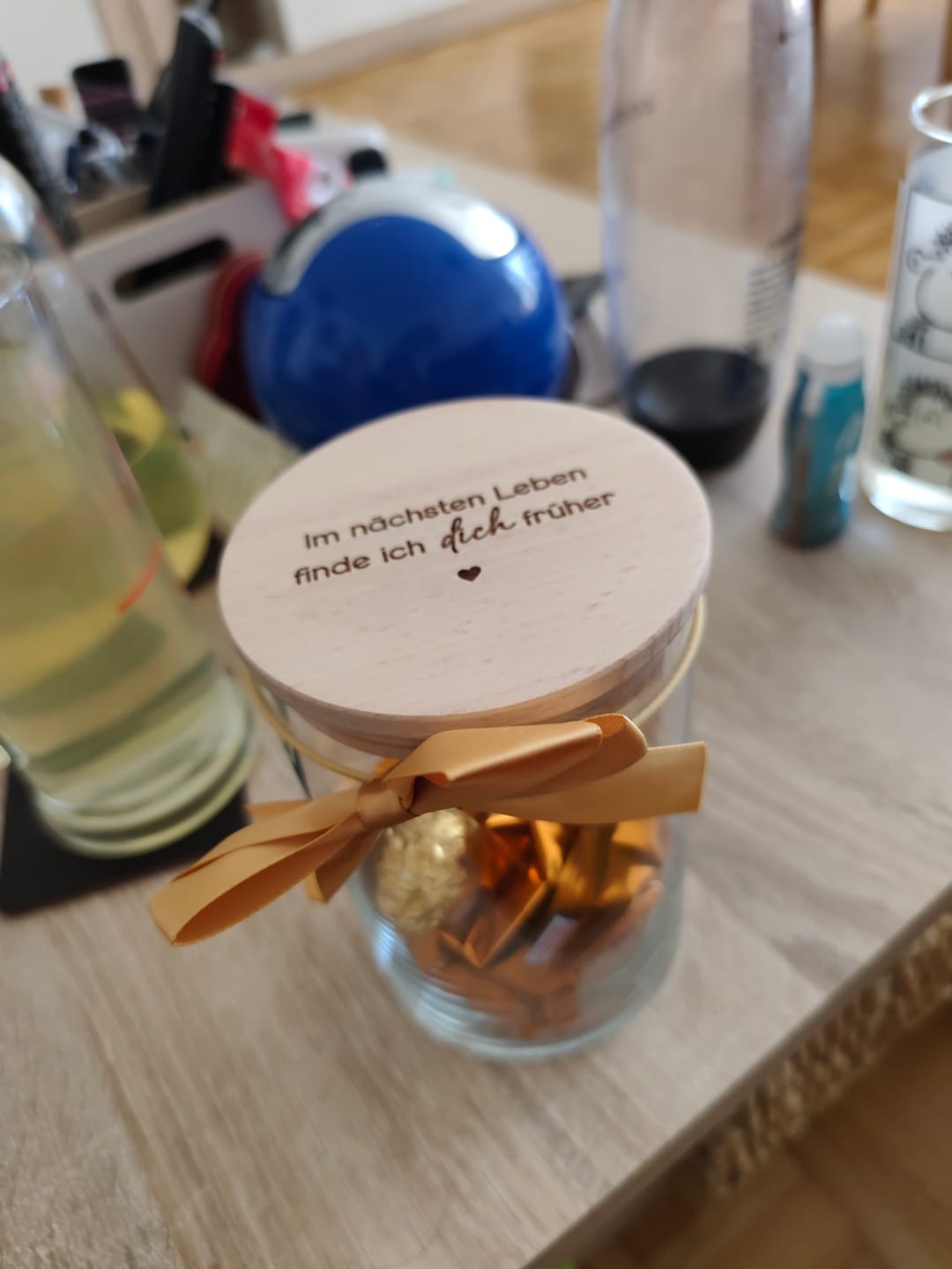Customer photo review of Geschenk-Glas "Im nächsten Leben finde ich dich früher"