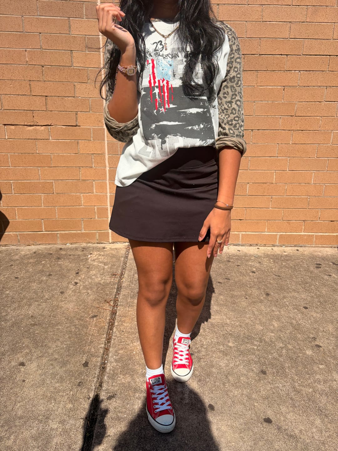 Customer photo review of Leopard Graffiti Waffle Long Sleeve Tee
